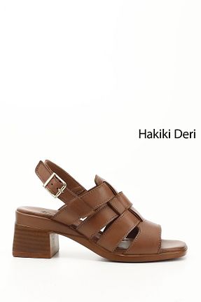 صندل قهوه ای زنانه پاشنه ضخیم GÖNDERİ(R) - کد 925912560
