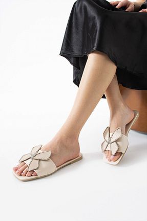 دمپائی خاکی زنانه چرم مصنوعی MODA BULVARI - کد 929730297