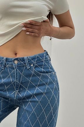 شلوار جین آبی زنانه پاچه گشاد BİKELİFE - کد 937244568