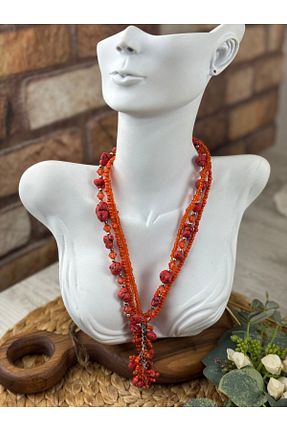 گردنبند جواهر نارنجی زنانه سنگ SEDEF TAKI - کد 937990446