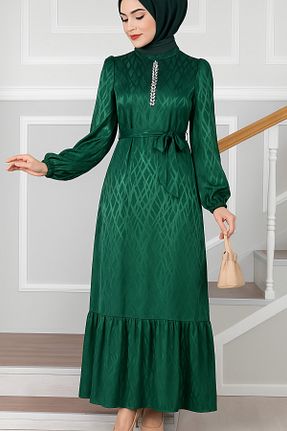 لباس مجلسی حجاب سبز زنانه یقه ایستاده ELEGANTSTİL - کد 837221555
