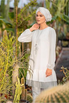 تونیک حجاب سفید زنانه پلی استر Alvina - کد 872385795