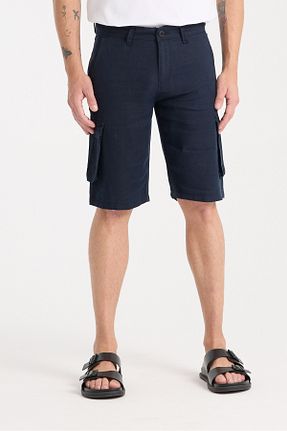 شلوارک و برمودا سرمه ای مردانه کتان muzzo jeans - کد 105619930