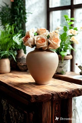 گلدان بژ سرامیک Lui Tasarım - کد 899440551