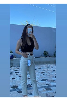 شلوار جین بژ زنانه پاچه لوله تفنگی Butik - کد 938015774