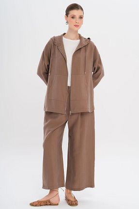 ست بالاتنه و پائین تنه حجاب قهوه ای زنانه رگولار Olcay - کد 938041129