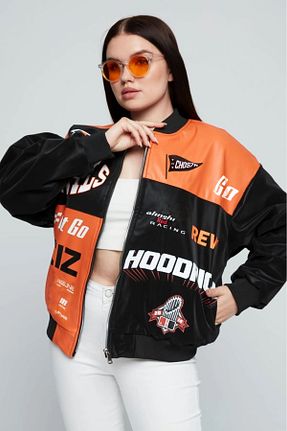 کاپشن نارنجی زنانه اورسایز Black Level - کد 812047904