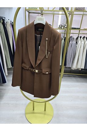 کت بلیزر قهوه ای زنانه بافتنی Omka Moda - کد 938099201