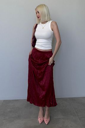دامن زرشکی زنانه ساتن Madmext - کد 938131110