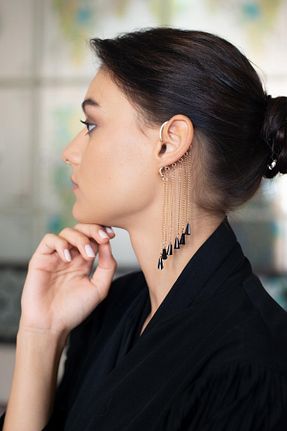 گوشواره جواهر مشکی فلزی New Obsessions - کد 3686406