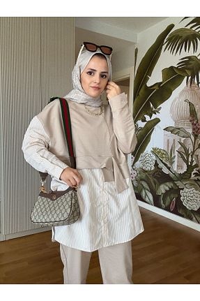 ست بالاتنه و پائین تنه حجاب بژ زنانه رگولار ASEL FASHİON - کد 819465449