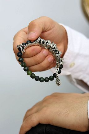 دستبند جواهر سبز مردانه سنگ طبیعی MULTİ TESPİH - کد 938240491
