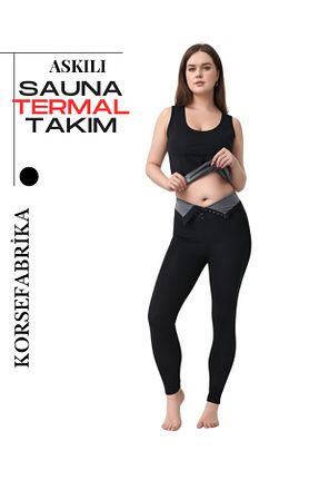 ست بالاتنه و پائین تنه مشکی زنانه بافتنی KORSEFABRİKA - کد 927139332