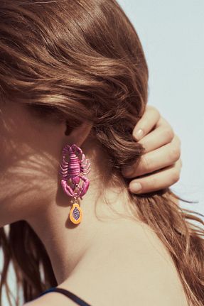 گوشواره جواهر رنگی برنجی yucelique - کد 938289535