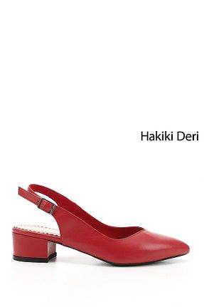 کفش پاشنه بلند کلاسیک قرمز زنانه چرم خالص GÖNDERİ(R) - کد 108183846