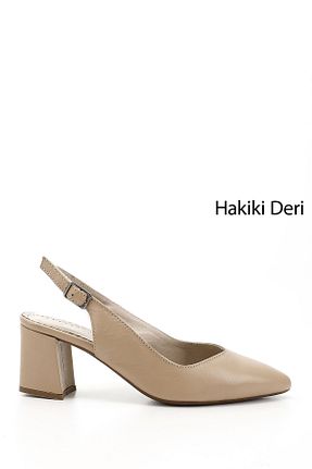کفش پاشنه بلند کلاسیک بژ زنانه چرم خالص GÖNDERİ(R) - کد 309505419