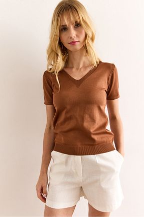 بلوز قهوه ای زنانه ساده Olalook - کد 938940572