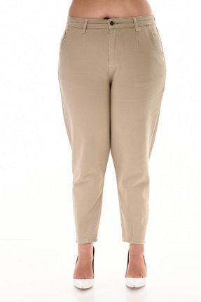شلوار سایز بزرگ بژ زنانه پنبه ای CEDY DENIM - کد 728671085