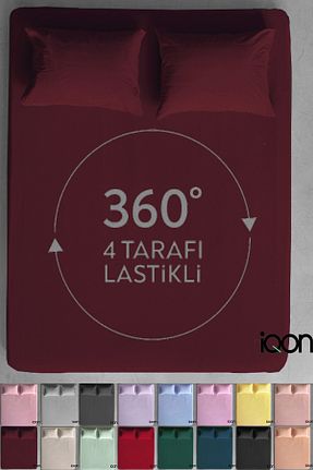 ست ملحفه دونفره زرشکی پنبه ای İQON - کد 906429614