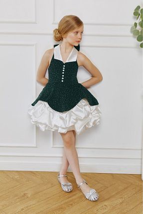 لباس مجلسی و فارغ التحصیلی سبز بچه گانه بدون آستین By Feyza Kids Collection - کد 938065164