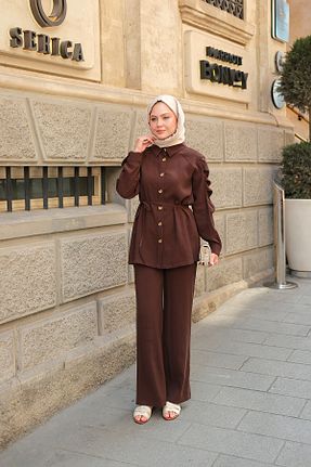 ست بالاتنه و پائین تنه قهوه ای زنانه بافتنی LOCCO - کد 938462282