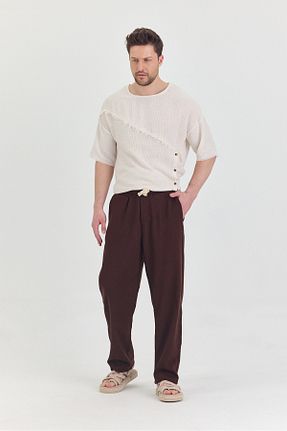 شلوار قهوه ای مردانه کتان Plus Ninety - کد 930627583