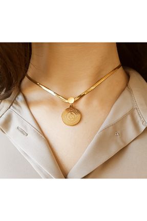 گردنبند استیل ( فولاد ) طلائی زنانه استیل (فولاد) EsEsin - کد 938500273