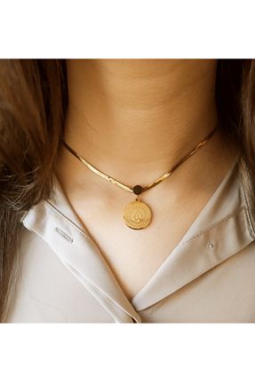گردنبند استیل ( فولاد ) طلائی زنانه استیل (فولاد) EsEsin - کد 938500273
