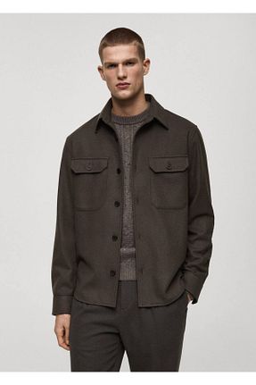 پیراهن خاکی مردانه رگولار MANGO Man - کد 873074919