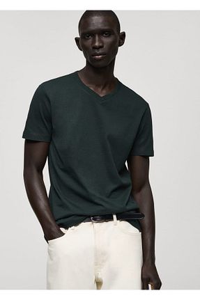 تیشرت سبز مردانه یقه هفت MANGO Man - کد 885758610