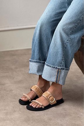 دمپائی قهوه ای زنانه چرم مصنوعی NİŞANTAŞI SHOES - کد 938168379