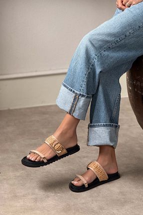 دمپائی قهوه ای زنانه چرم مصنوعی NİŞANTAŞI SHOES - کد 938168379