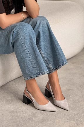 کفش پاشنه بلند کلاسیک طوسی زنانه جیر NİŞANTAŞI SHOES - کد 938166663