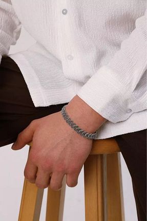 دستبند نقره مشکی مردانه 925 عیار SERHAZİN - کد 938634767