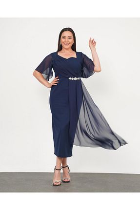 لباس مجلسی سایز بزرگ سرمه ای زنانه یقه قلبی Butik Nilyam - کد 938388133