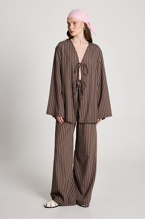 ست بالاتنه و پائین تنه قهوه ای زنانه بافتنی minaaise - کد 938780191