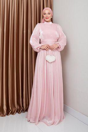 لباس مجلسی حجاب صورتی زنانه ابریشم Olcay - کد 888153705
