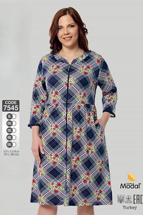 لباس سایز بزرگ سرمه ای زنانه پنبه ای ROMEO LİFE - کد 932618994