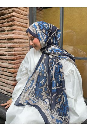 شال سرمه ای زنانه پنبه ای Mira İpek - کد 938838019