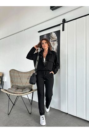 ست بالاتنه و پائین تنه مشکی زنانه بافت QİMYA BUTİK - کد 865583108