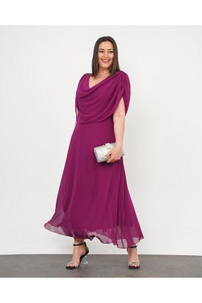 لباس مجلسی سایز بزرگ بنفش زنانه یقه دوچرخه Butik Nilyam - کد 938623172