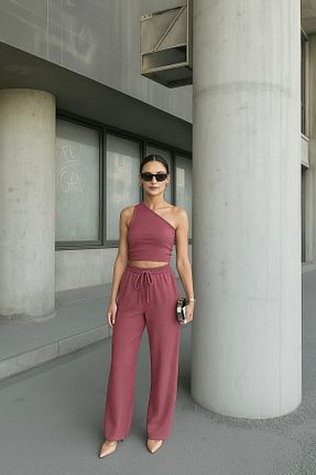 ست بالاتنه و پائین تنه زرشکی زنانه بافتنی NVFashion - کد 930825297