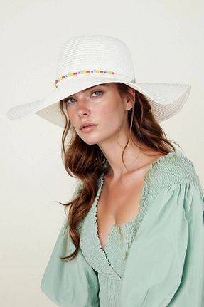 کلاه سفید زنانه حصیر bacc - کد 938925827