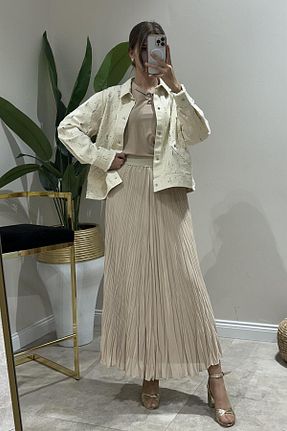 دامن بژ زنانه ساتن sentez giyim - کد 902010035