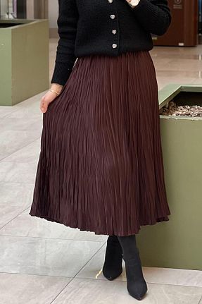 دامن قهوه ای زنانه ساتن sentez giyim - کد 902009371