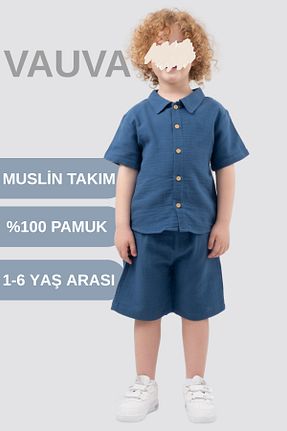 ست بالاتنه و پائین تنه سرمه ای بچه گانه بافتنی Vauva - کد 899978059