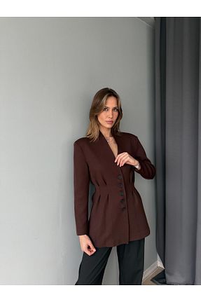 کت بلیزر قهوه ای زنانه مخلوط پلی استر AlisaSu - کد 937303134