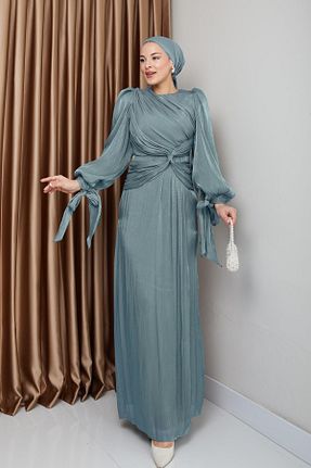 لباس مجلسی حجاب سبز زنانه Boyundan Bağlamalı Olcay - کد 922691734