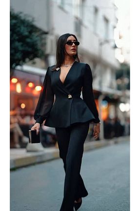 ست بالاتنه و پائین تنه مشکی زنانه بافت Raneem Butik - کد 937511353