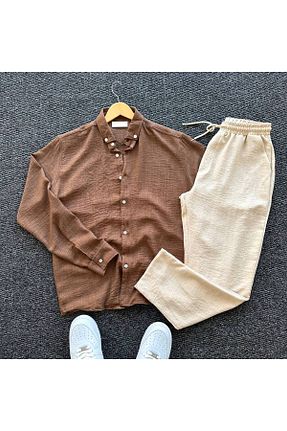 ست بالاتنه و پائین تنه قهوه ای مردانه بافتنی tetramoda - کد 937521683